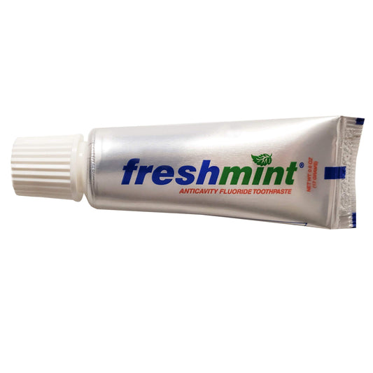 Freshmint toothpaste tubes in metallic packaging, 0.6 oz each, 144-pack