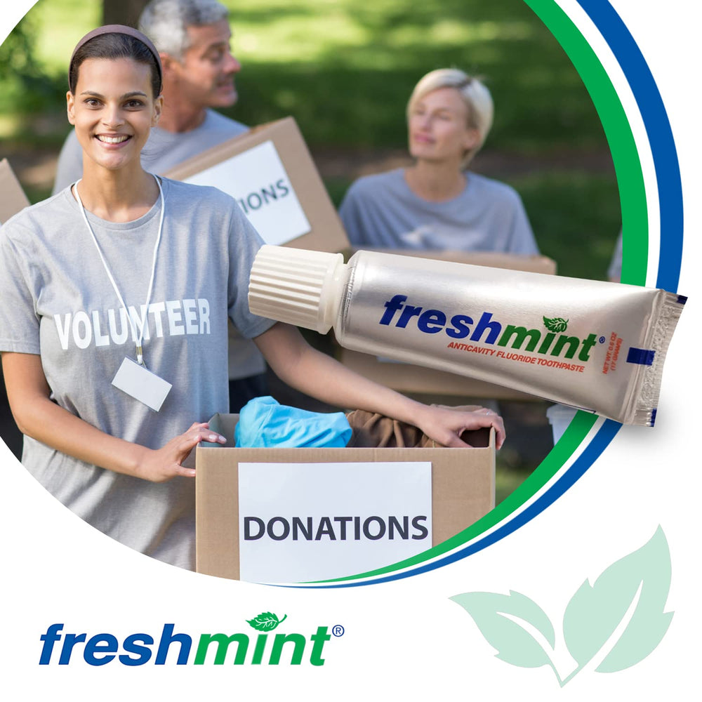 Front view of Freshmint toothpaste packaging in hotels and hospitality settings