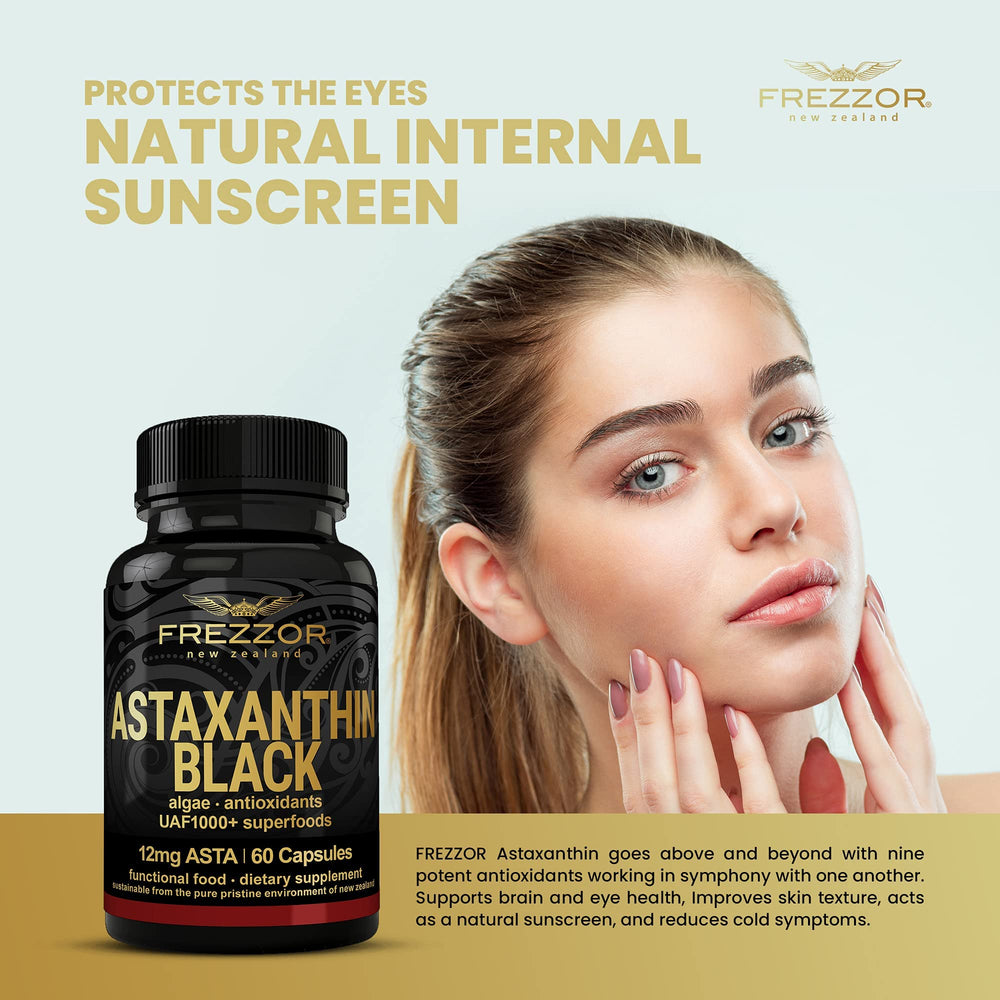 Side view of FREZZOR Astaxanthin Black bottle