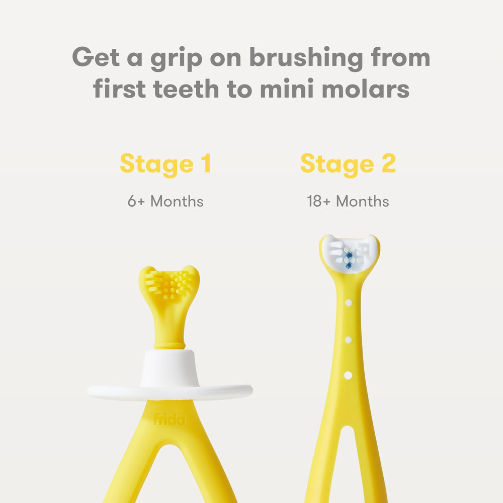 Infant toothbrush for 6-month-olds with soft silicone bristles