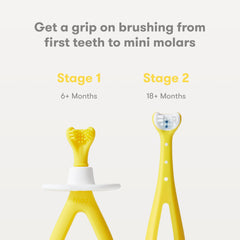Infant toothbrush for 6-month-olds with soft silicone bristles