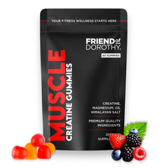 Friend of Dorothy Creatine Gummies bottle with gummies on white background