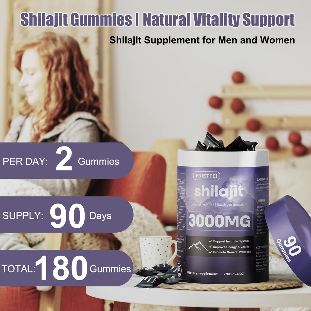 Fristfei label highlights gold-grade shilajit and 85+ minerals.