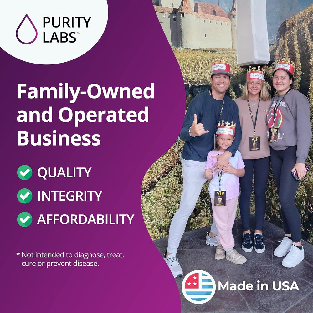 Front view of Purity Labs bottle with branding