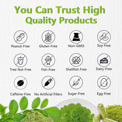 Front view of the product label on Organic Moringa Capsules