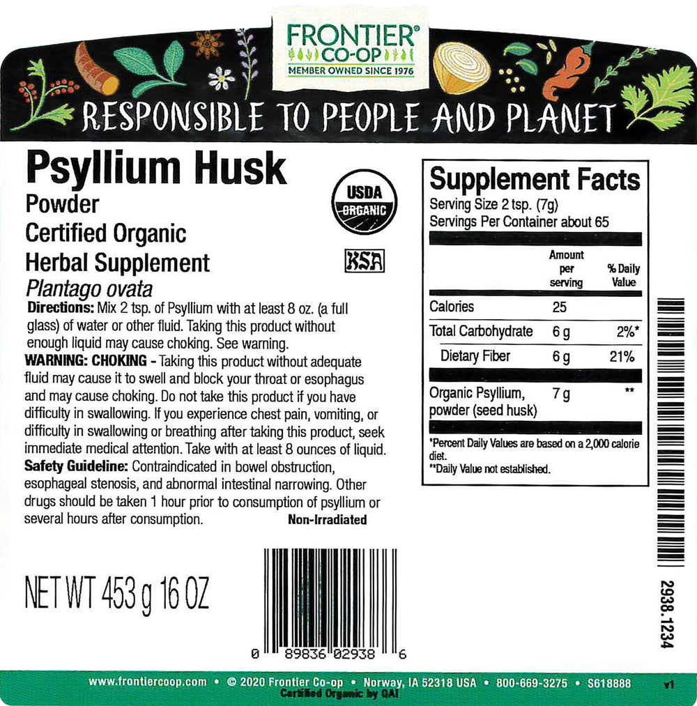 Frontier Co-op Organic Psyllium Husk Powder 1lb package