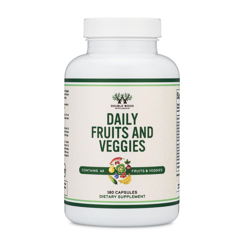 Front label of Double Wood Fruits & Veggies Supplement bottle