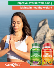 Fruits and vegetables representing natural ingredients in the supplement