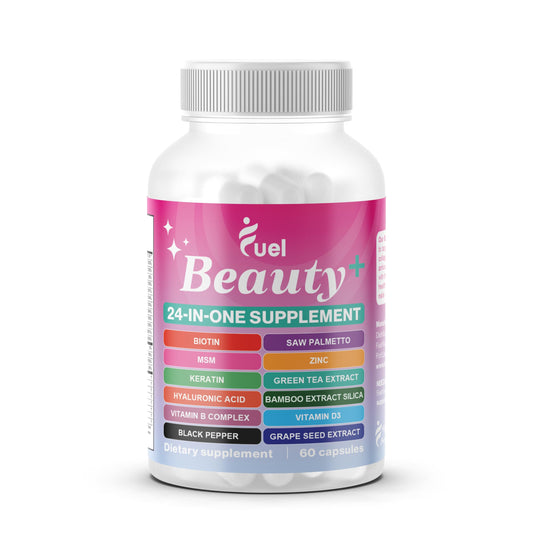Bottle of Fuel Beauty+ 24-in-1 vitamins for women