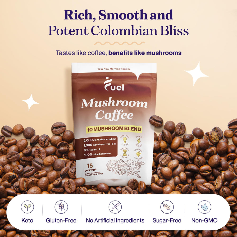 15-serving pouch of Fuel Nutrition mushroom coffee