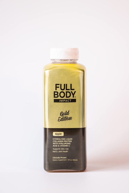 FULL BODY IMPACT bottle front showing gold apple label and easy daily use