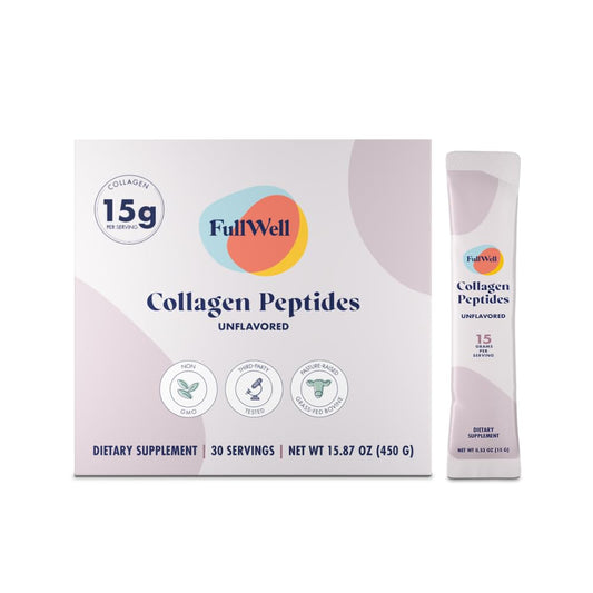 FullWell hydrolyzed collagen peptide stick packs in 15g unflavored format