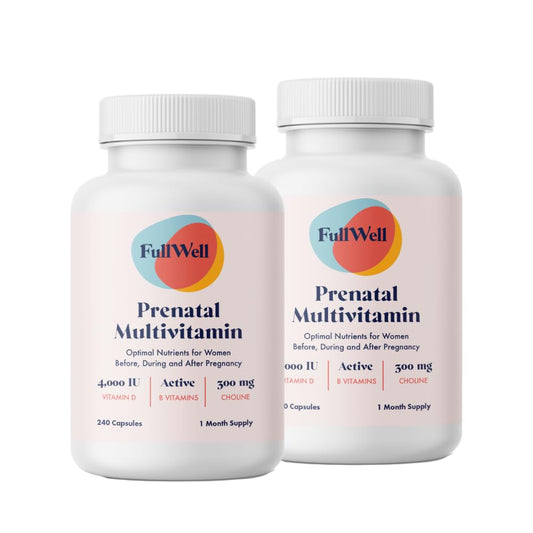 Front view of FullWell Prenatal Vitamins bottle