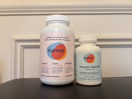 Front view of FullWell prenatal multivitamin bottle
