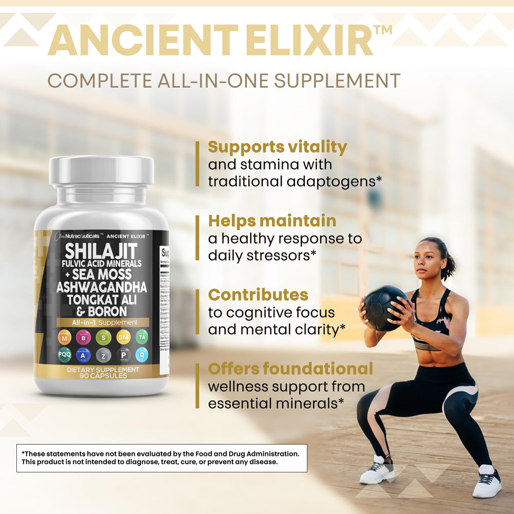Fulvic acid capsules close-up with key ingredients