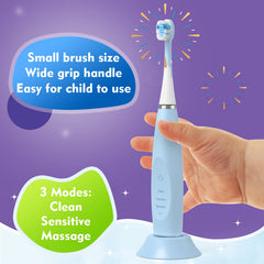 Back and side view of FUMEIKANG 2-pack kids toothbrushes blue and pink
