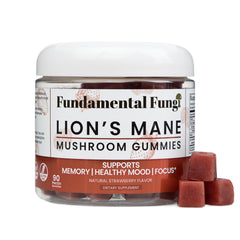 Bottle front of Fundamental Fungi Organic Lion's Mane Gummies
