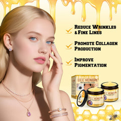 Funfunman bee venom skin cream bottle application shows smooth, hydrated skin.