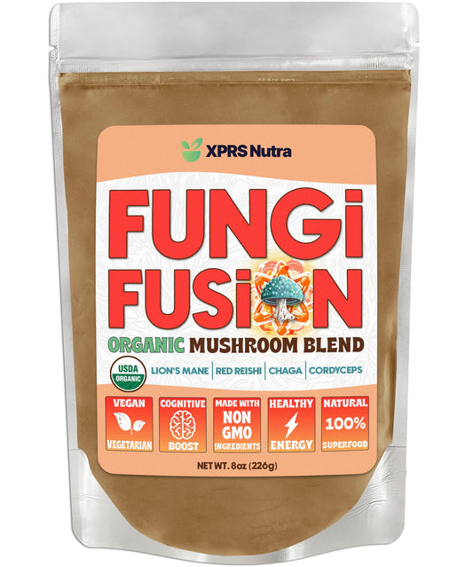 Fungi Fusion Organic Mushroom Powder Blend bottle front