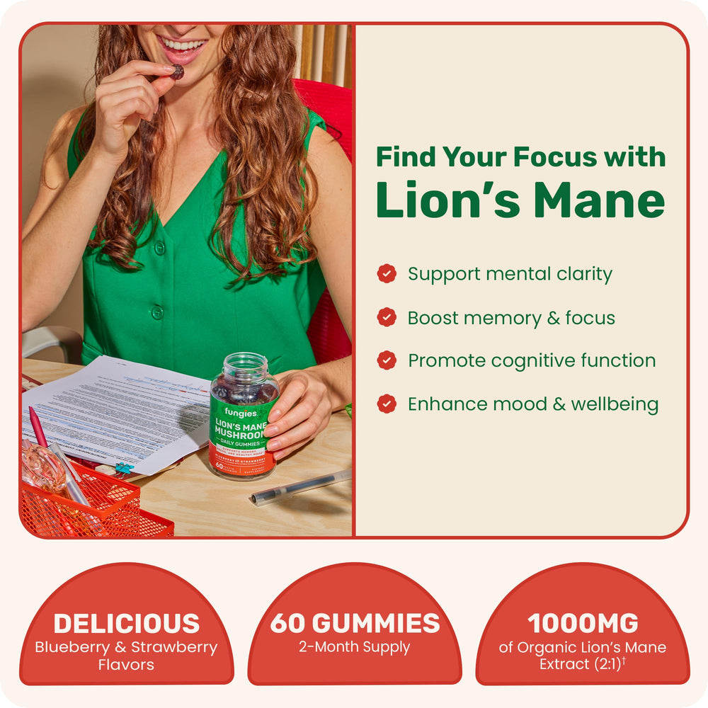 60-count bottle of Fungies Lion's Mane Gummies