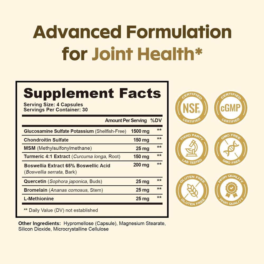 Bottle of FUNRICH Glucosamine Chondroitin MSM 120 capsules on white background