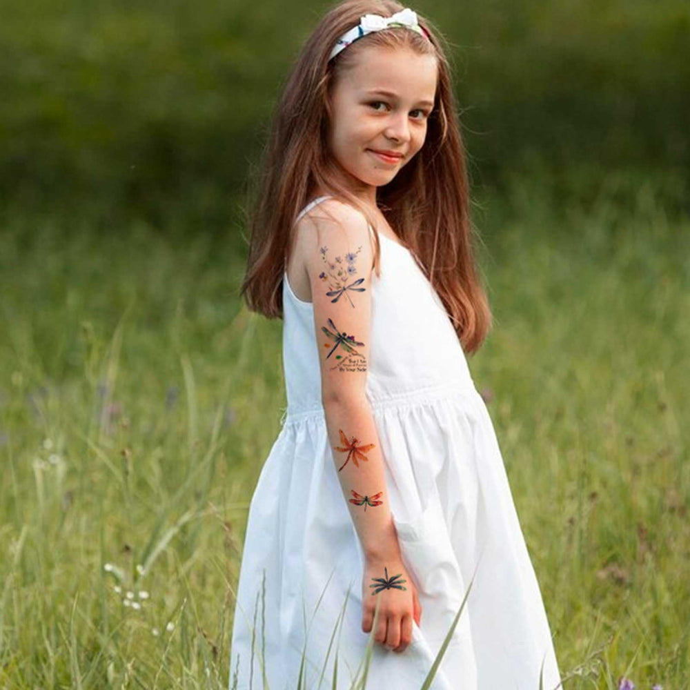 FUNTATTOO Dragonfly tattoos sheet 7 offers easy removal without residue after your event.