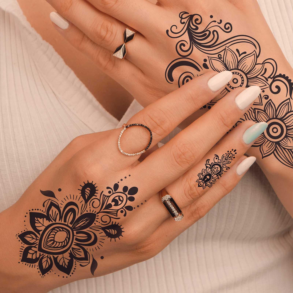FUNTATTOO face and arm stencil sheet shows mandala motifs for stylish looks