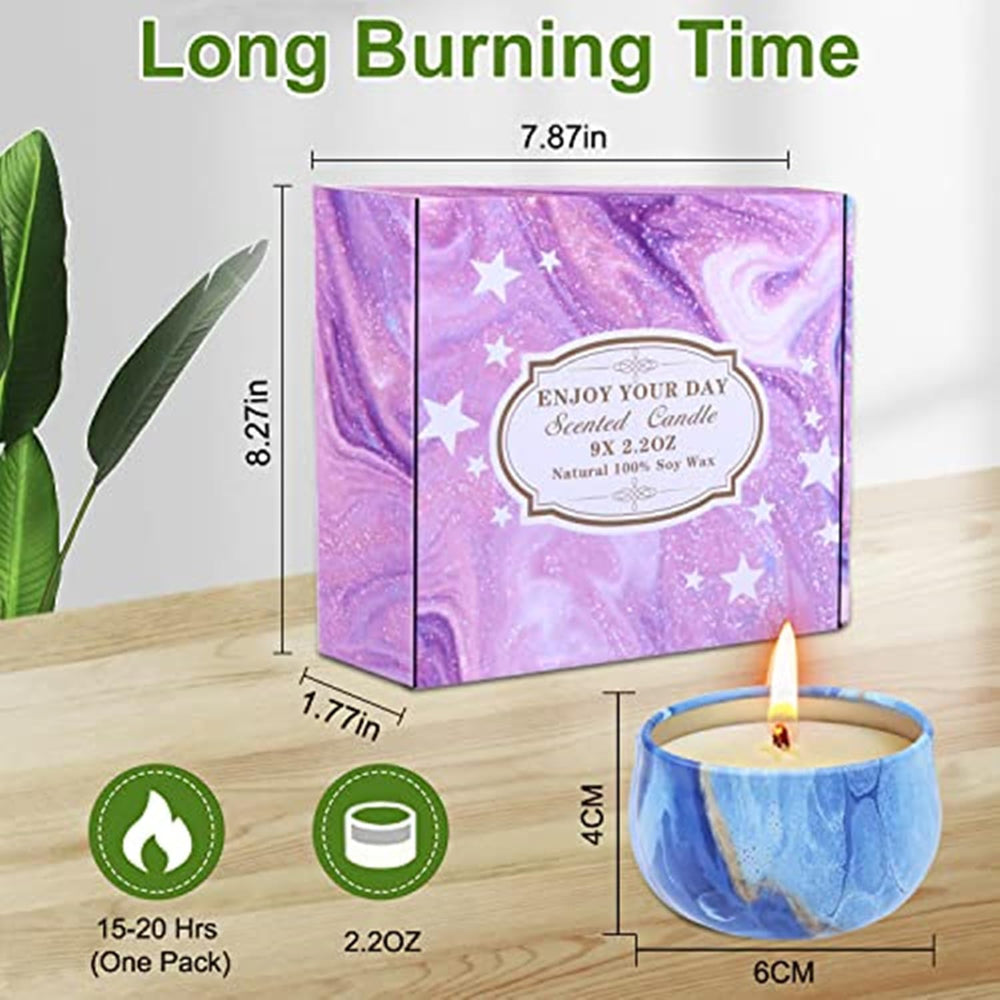 Rose scented soy candle in a marble-pattern container