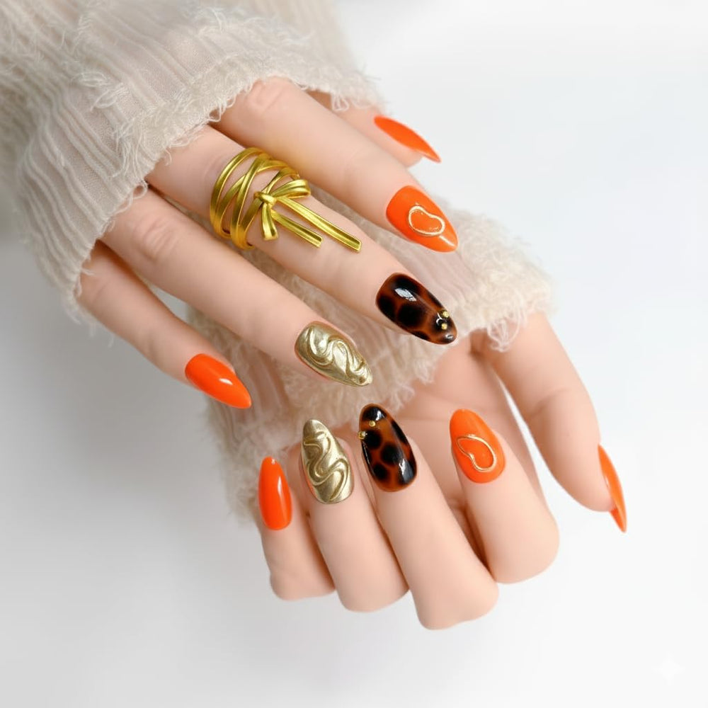 FURNUNUBI metallic gold almond press-on nails add luxe shine