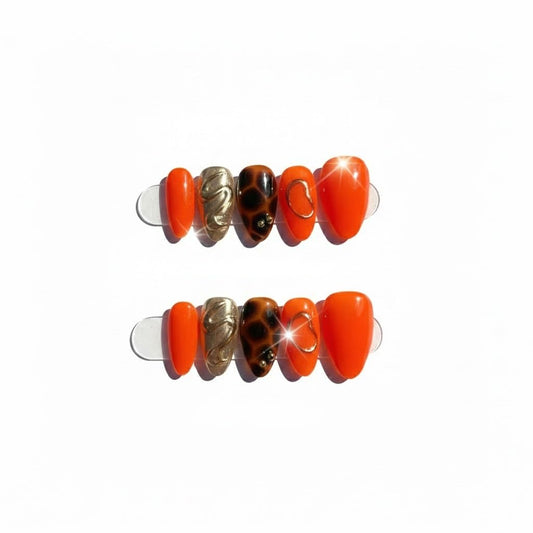 FURNUNUBI neon orange almond press-on nails for instant color pop