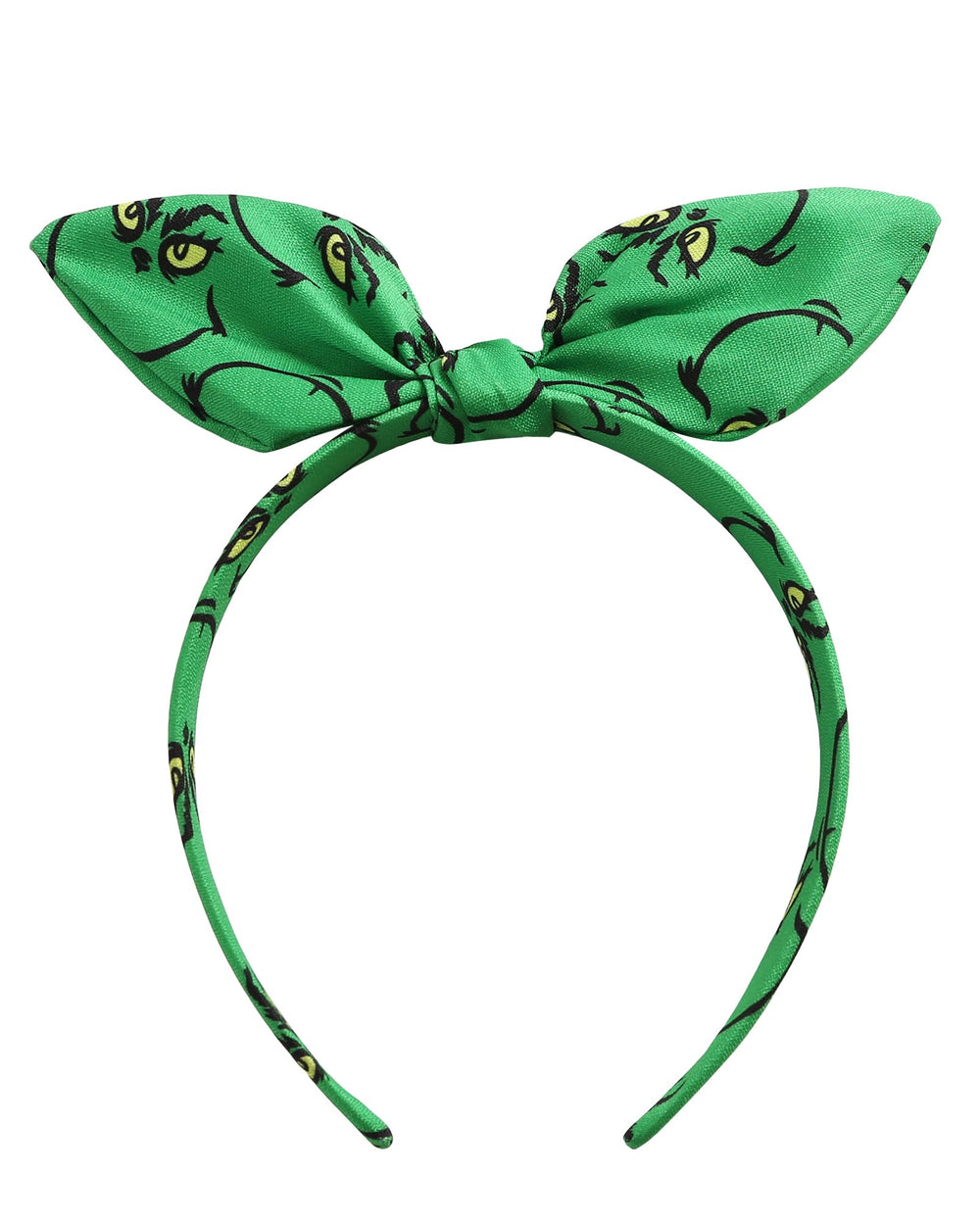 Furutonhe Christmas knotted bow headband in green worn with festive outfit