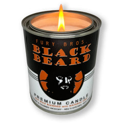 Black Beard candle in a vintage Fury Bros tin (12.5 oz)