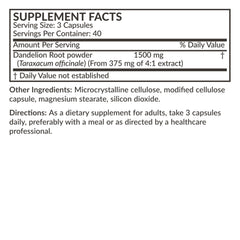 Front and back packaging of Futurebiotics Dandelion Root bottle