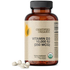 Front view of Futurebiotics Vitamin D3 10,000 IU Organic tablets bottle