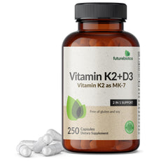 Front view of Futurebiotics Vitamin K2 MK-7 with D3 bottle on white background