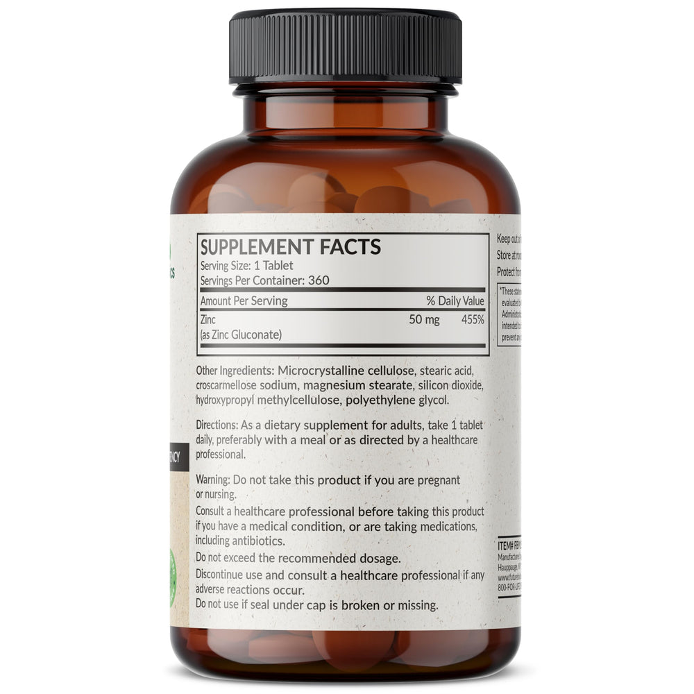 Close-up of Futurebiotics Zinc 50 mg tablet
