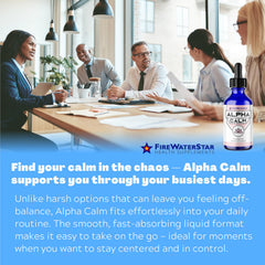 Alpha Calm bottle label highlighting Organic and Non-GMO