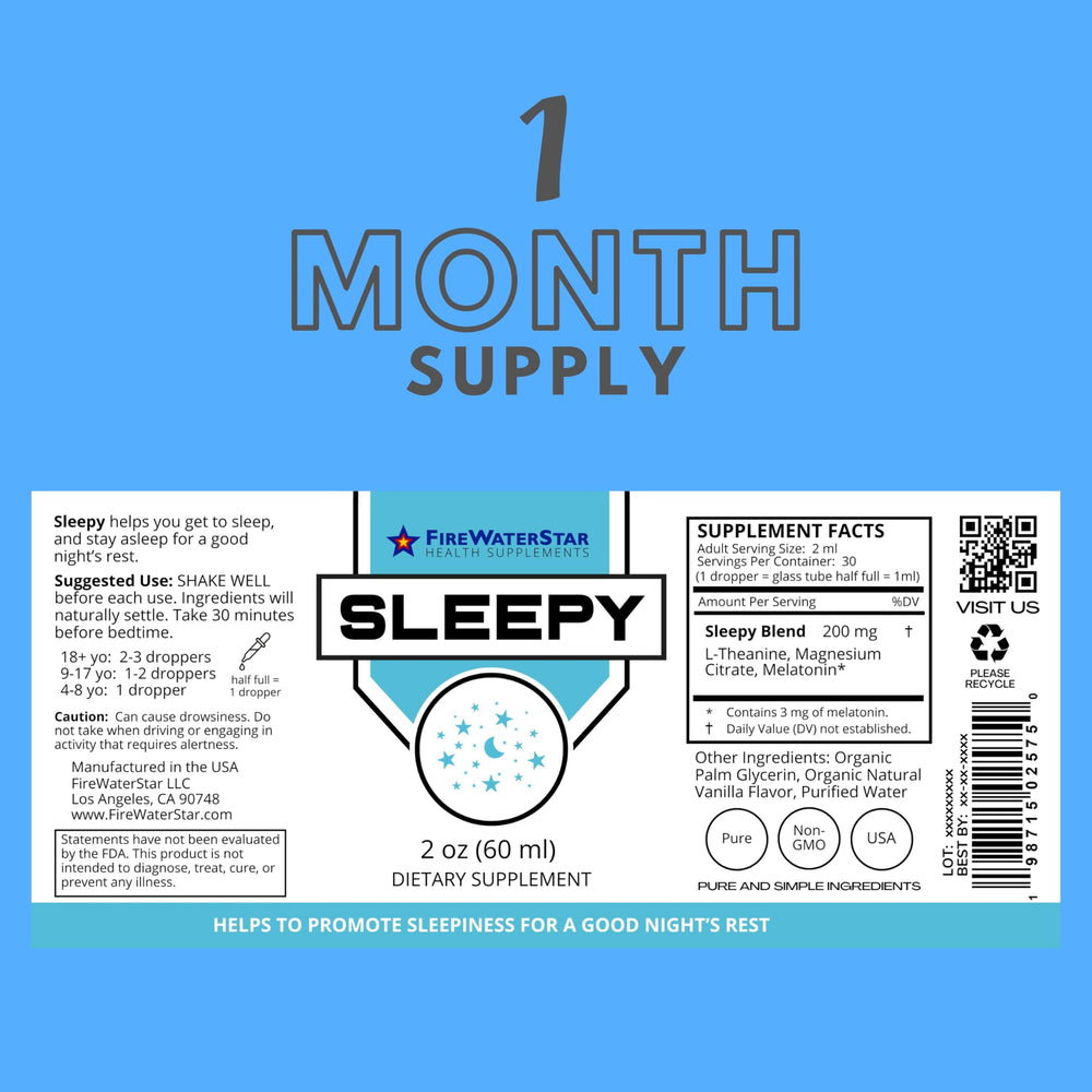 USA-made packaging for FWS Sleepy liquid sleep aid