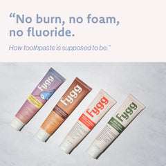 Fluoride-free and SLS-free label on Fygg toothpaste