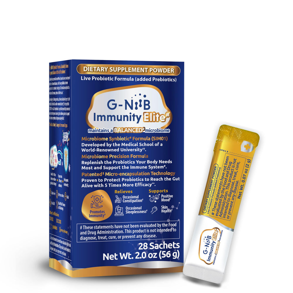 G-NiiB Immunity Elite SIM01 Synbiotic Formula bottle and powder