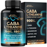 Bottle of GABA L-Theanine 900mg vegan capsules with label
