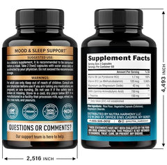 Close-up of GABA L-Theanine 900mg bottle and capsules