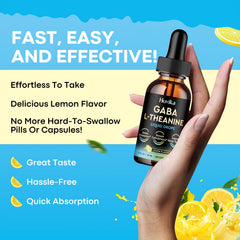 GABA L-Theanine Drops lemon flavor bottle and dropper.