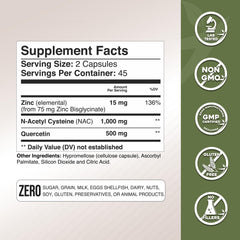 Close-up of NAC Quercetin Zinc capsules