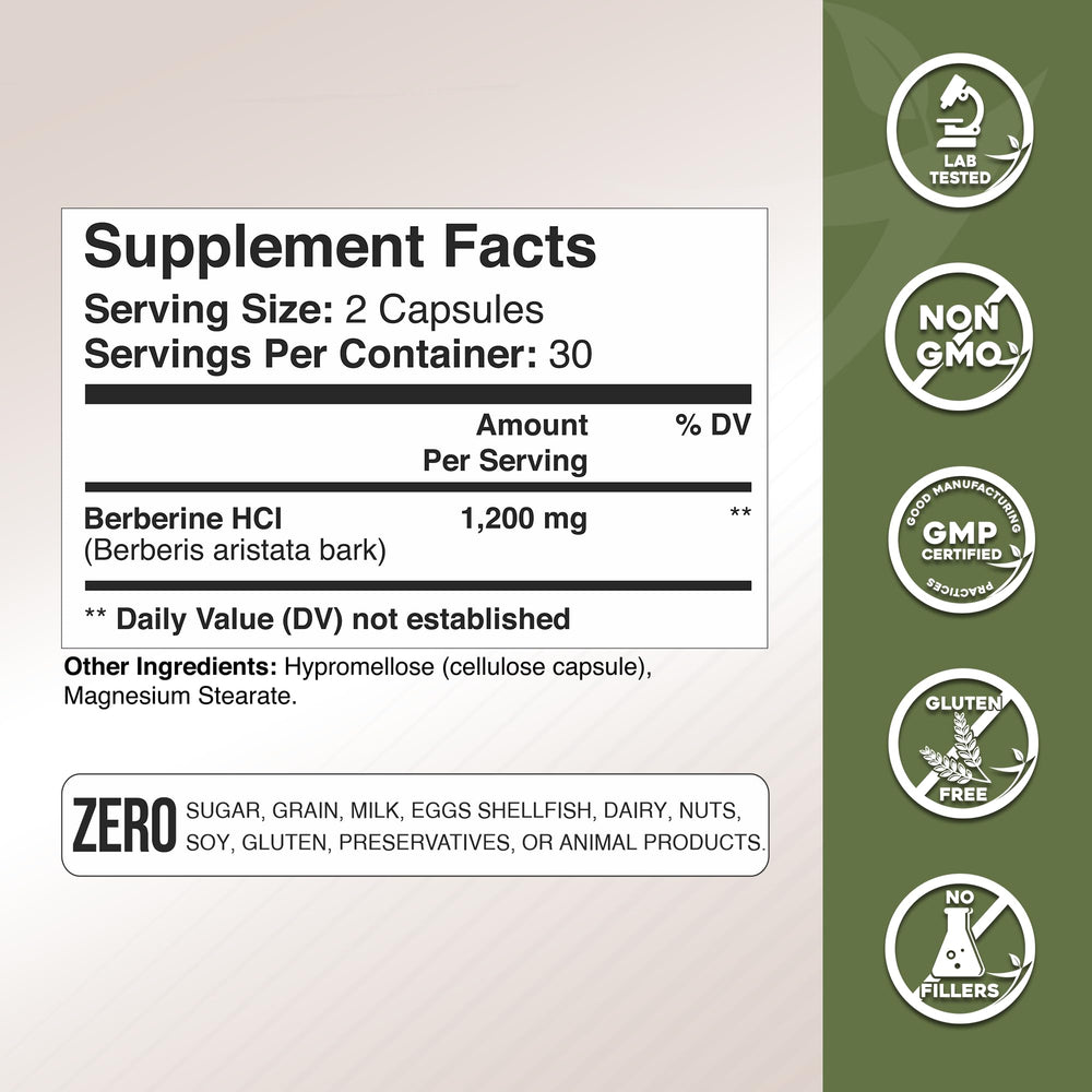 Berberine HCl capsules inside a clear bottle