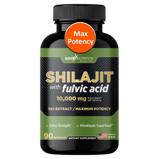 Front view of Gade Nutrition Pure Shilajit Capsules bottle