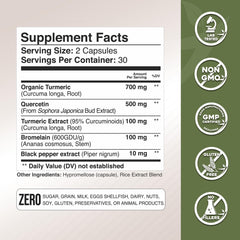 Capsules of Turmeric Quercetin Bromelain supplement