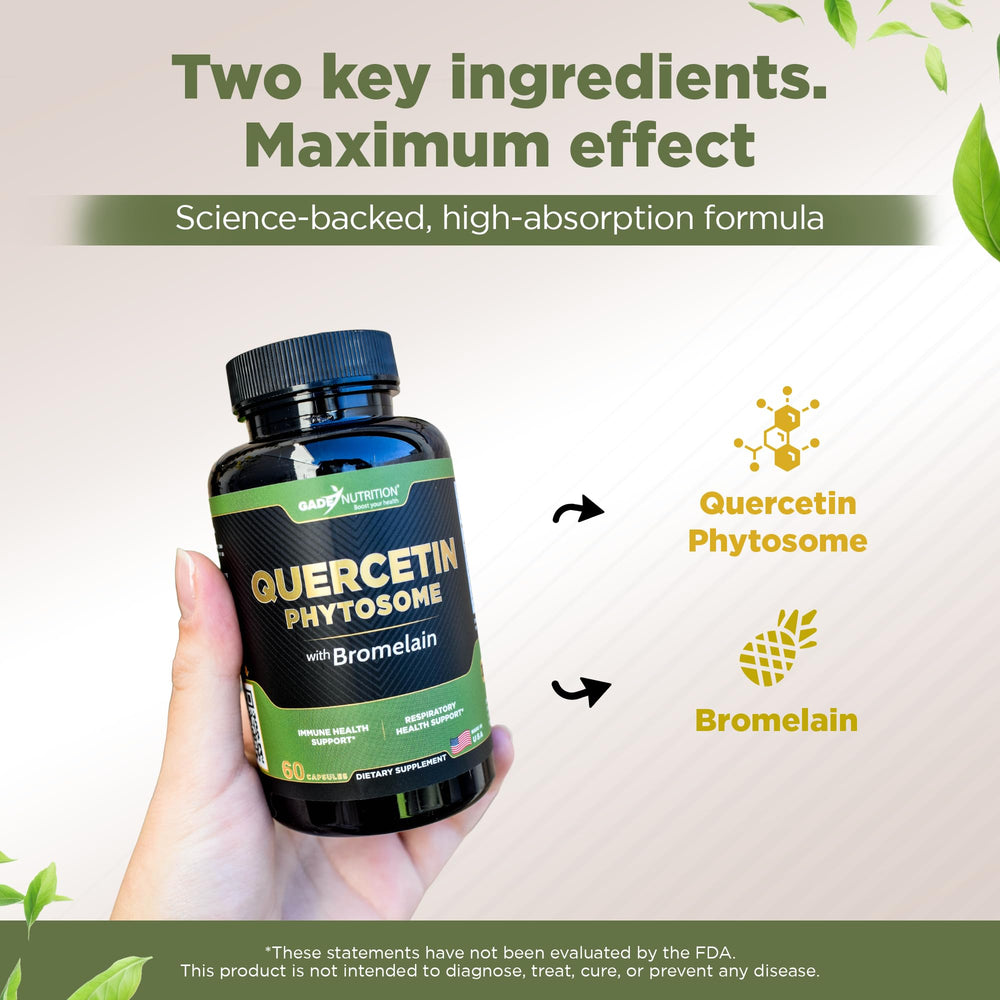 Product label highlighting 95% quercetin and 50x absorption