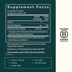 Ingredients: astragalus root, schisandra berry, and ligustrum fruit