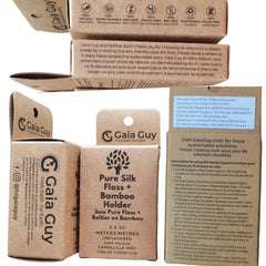 User with Gaia Guy bamboo floss holder in use